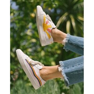 Soludos The Ibiza Classic Sneaker Oasis White/Rainbow Wave Sz 8